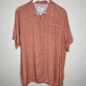Allfenix Button Up Shirt Medium Mens Orange Earth Montana Cabana Rayon Spotted